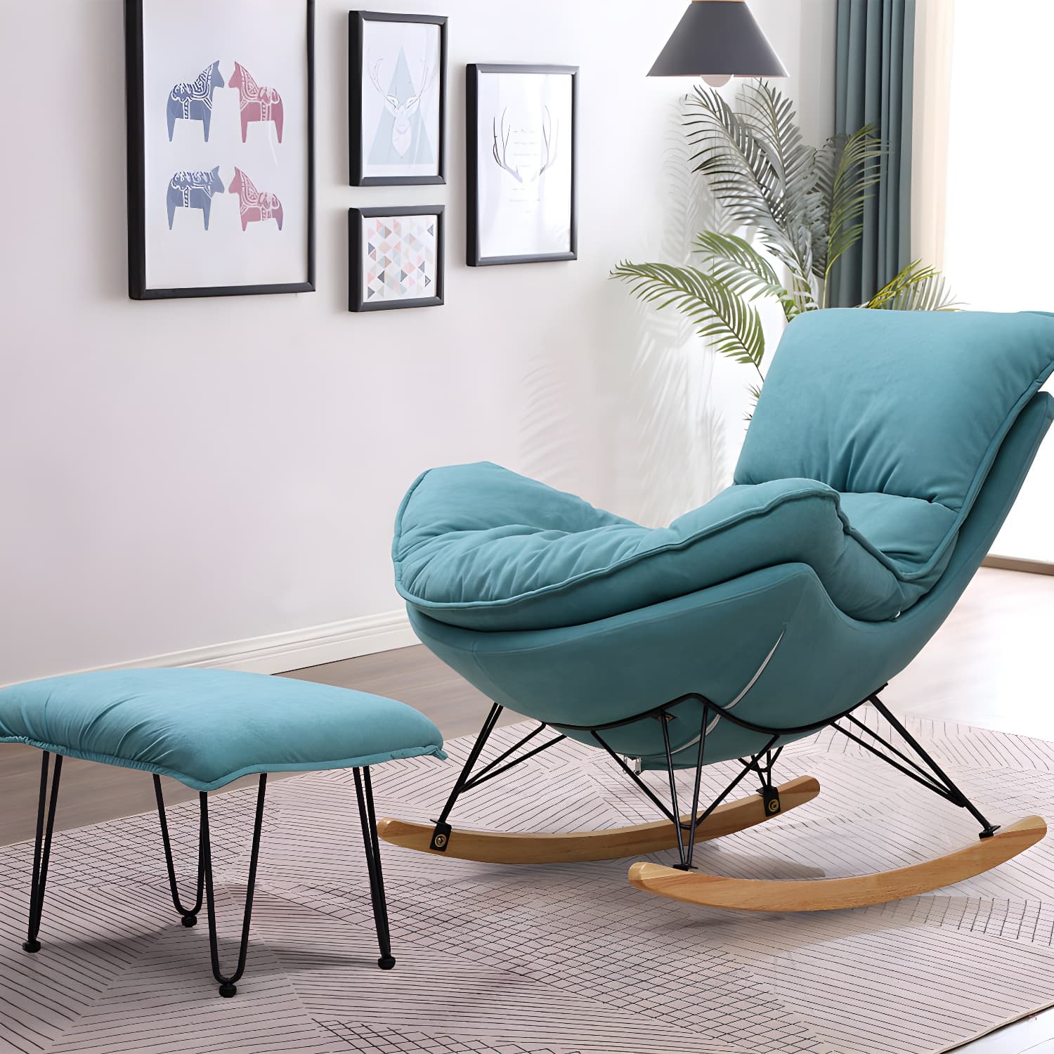 Modern Style Rocker Chair Metal Frame Spindle Cushions Rocker Chair with Ottoman thumbnail 15