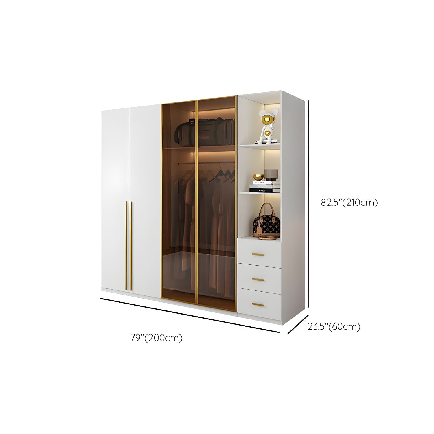 Modern White Wood Frame Wardrobe Armoire Freestanding Wardrobe with Soft Close Drawers thumbnail 18