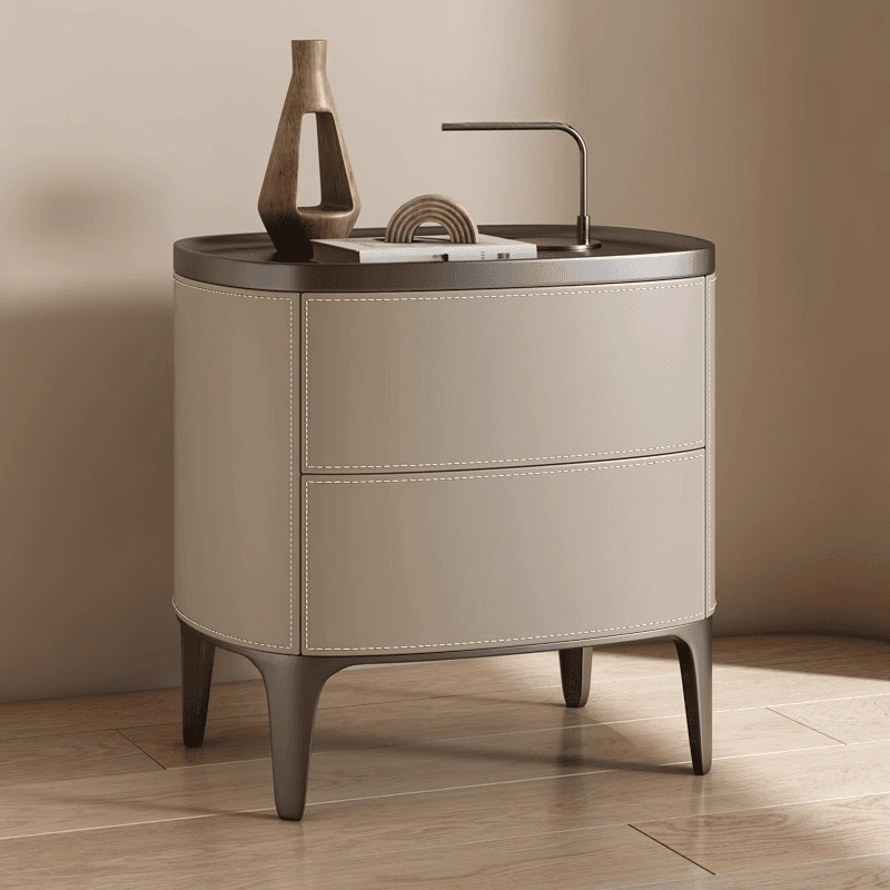 Contemporary 2 Tiers Drawer Storage Bedside Table with Real Wood Countertop thumbnail 3