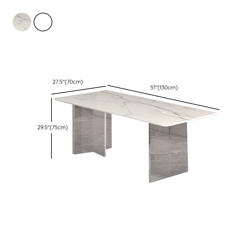 Dining Table Set with Rectangular White Slate Stone Top, Two-sided Pedestal Base, and Padded Chair with Back thumbnail 8