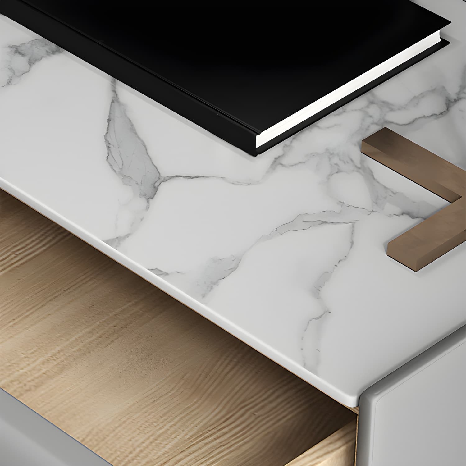 Solid Wood Bedside Table, Modern 2 - Drawer Stone Top Nightstand thumbnail 18