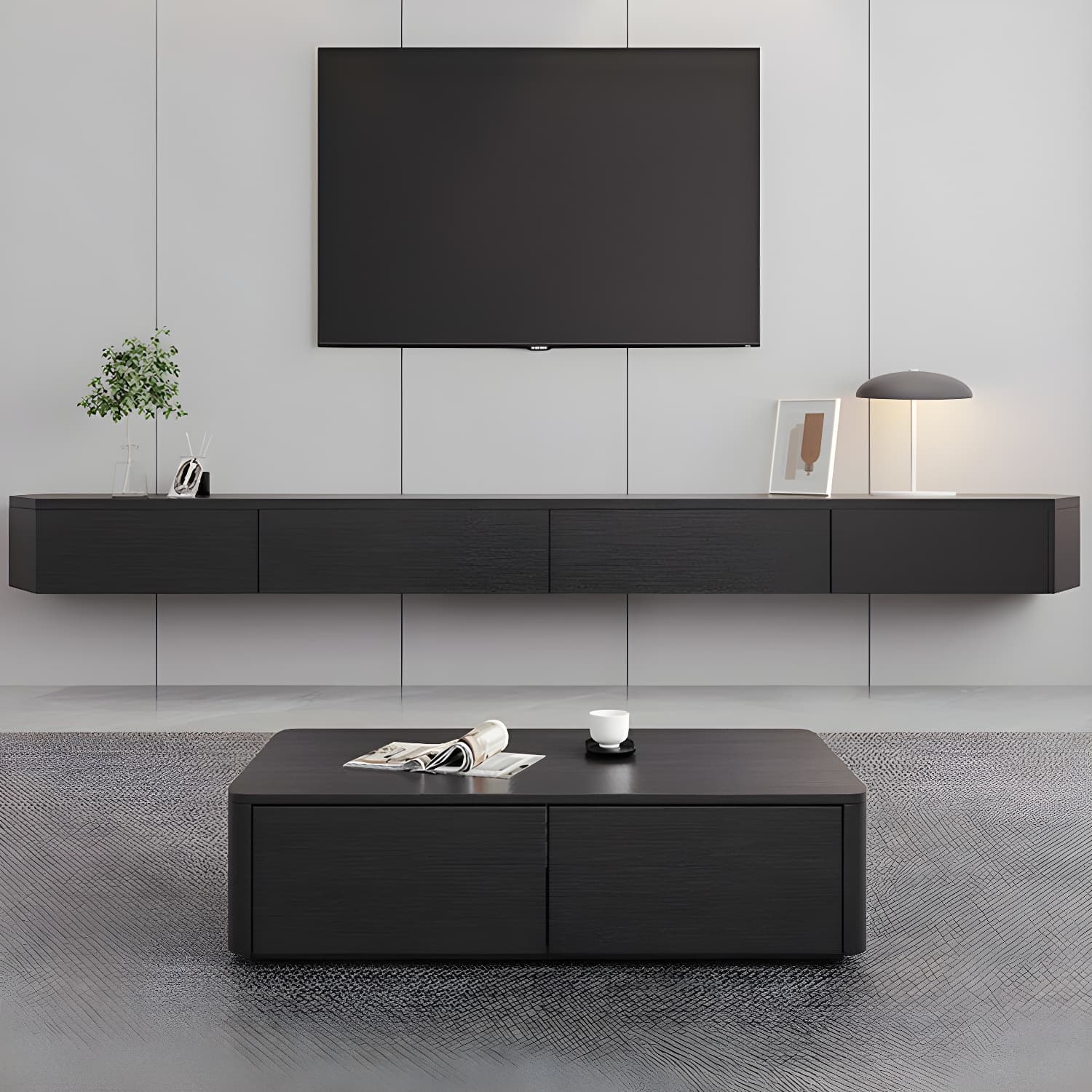 Contemporary Wall-Mounted TV Media Console with Cable Management thumbnail 10