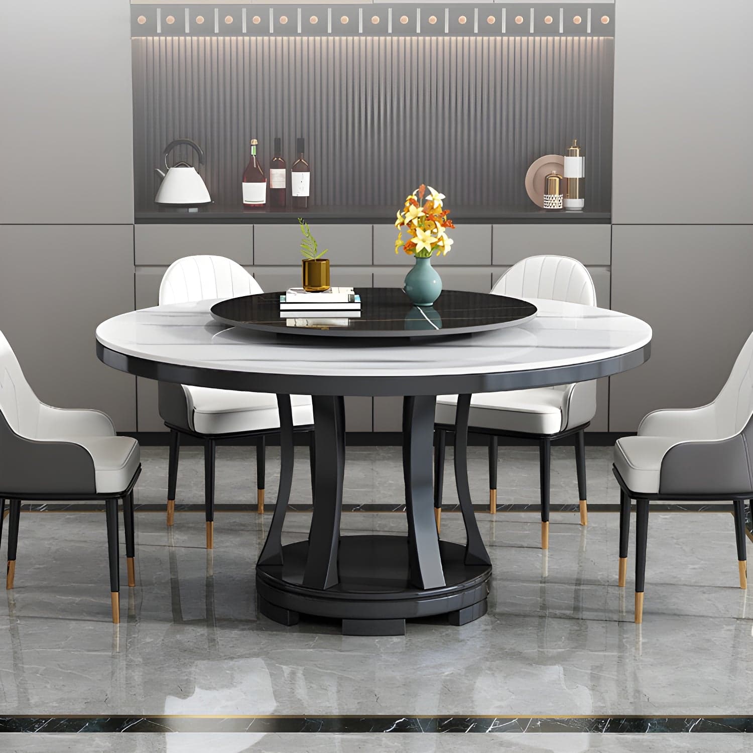 Modern Rubberwood Home Table Round Pedestal Convertible Dining Table thumbnail 4
