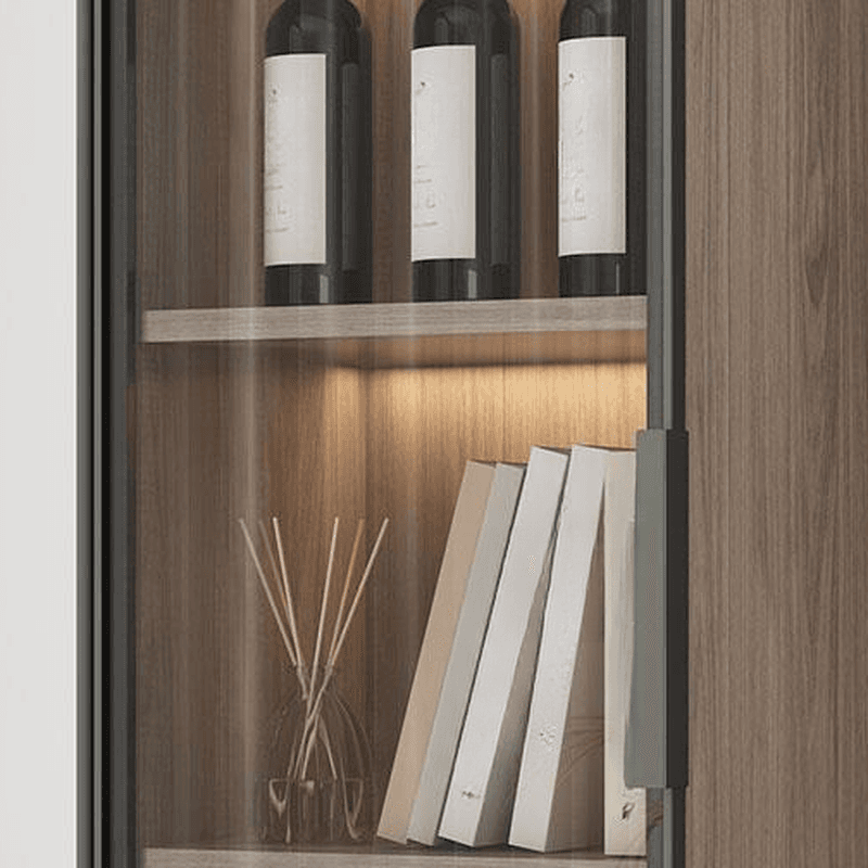 Rectangle Utility Cabinet with Locker, Glass Door, Pull Bars, White/Espresso/Off White Top, Soft Close Drawer, and Light thumbnail 8