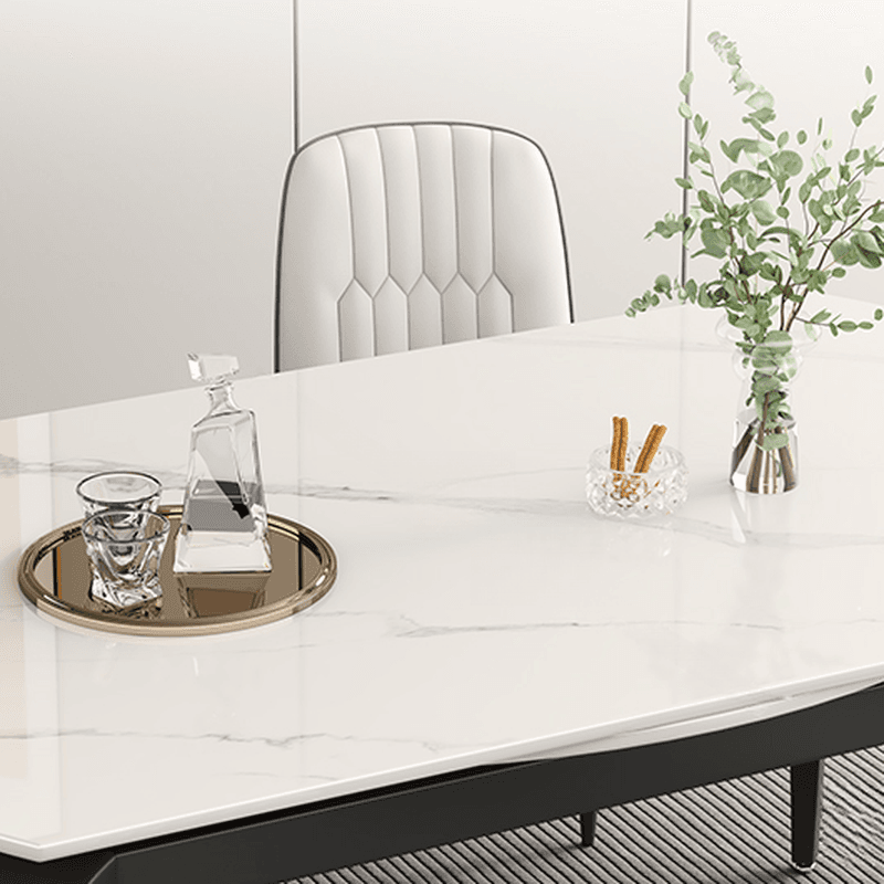 Minimalist Rounded Slate Stone Dining Table Set with 4 Legs and Padded Chair Back, Available in 9-piece/7 Piece Set/5-piece thumbnail 4