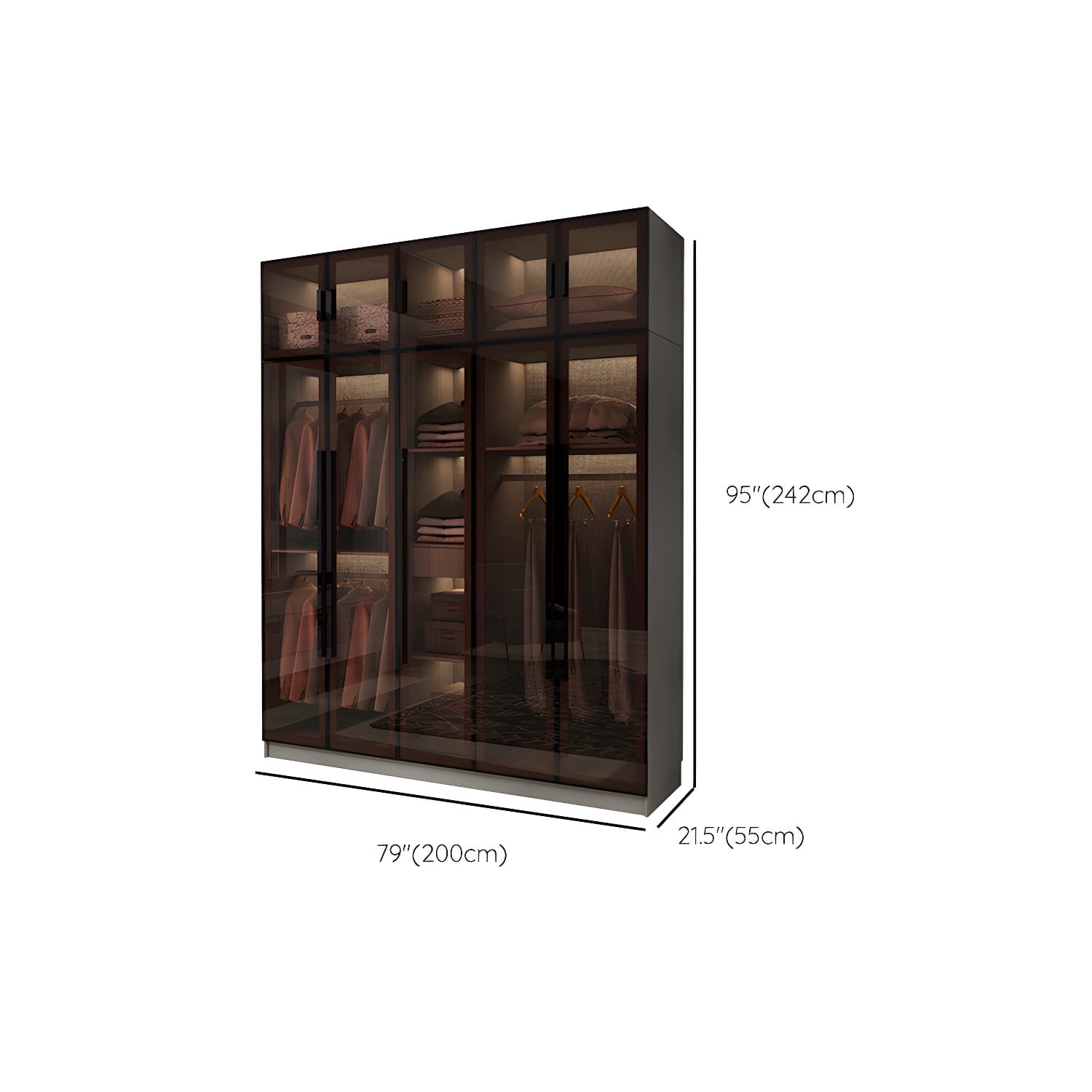 Modern Glass Hinged Doors Wardrobe Armoire Wood Frame Wardrobe with Shelves without Light thumbnail 27