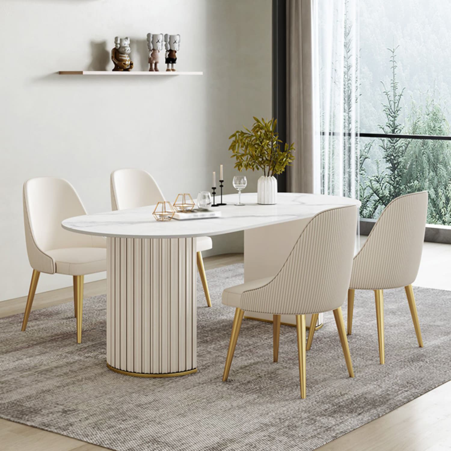 Glam 1/2/5/6/7 Pieces Dining Set Oval Sintered Stone Dining Table Set thumbnail 10