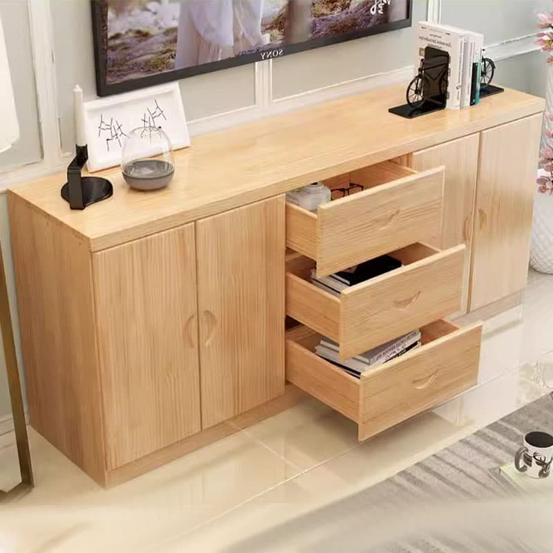 16" Wide Pine Wood Sideboard Table with Doors and Drawers for Living Room thumbnail 3