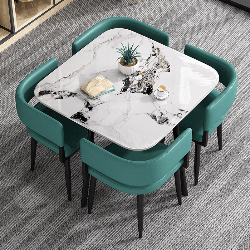 Circular Dining Table Set with a Slate Tabletop in White/Gray/Coal, Back and Cushion Chair for Dining Table for 4 in a Simple Style thumbnail 7