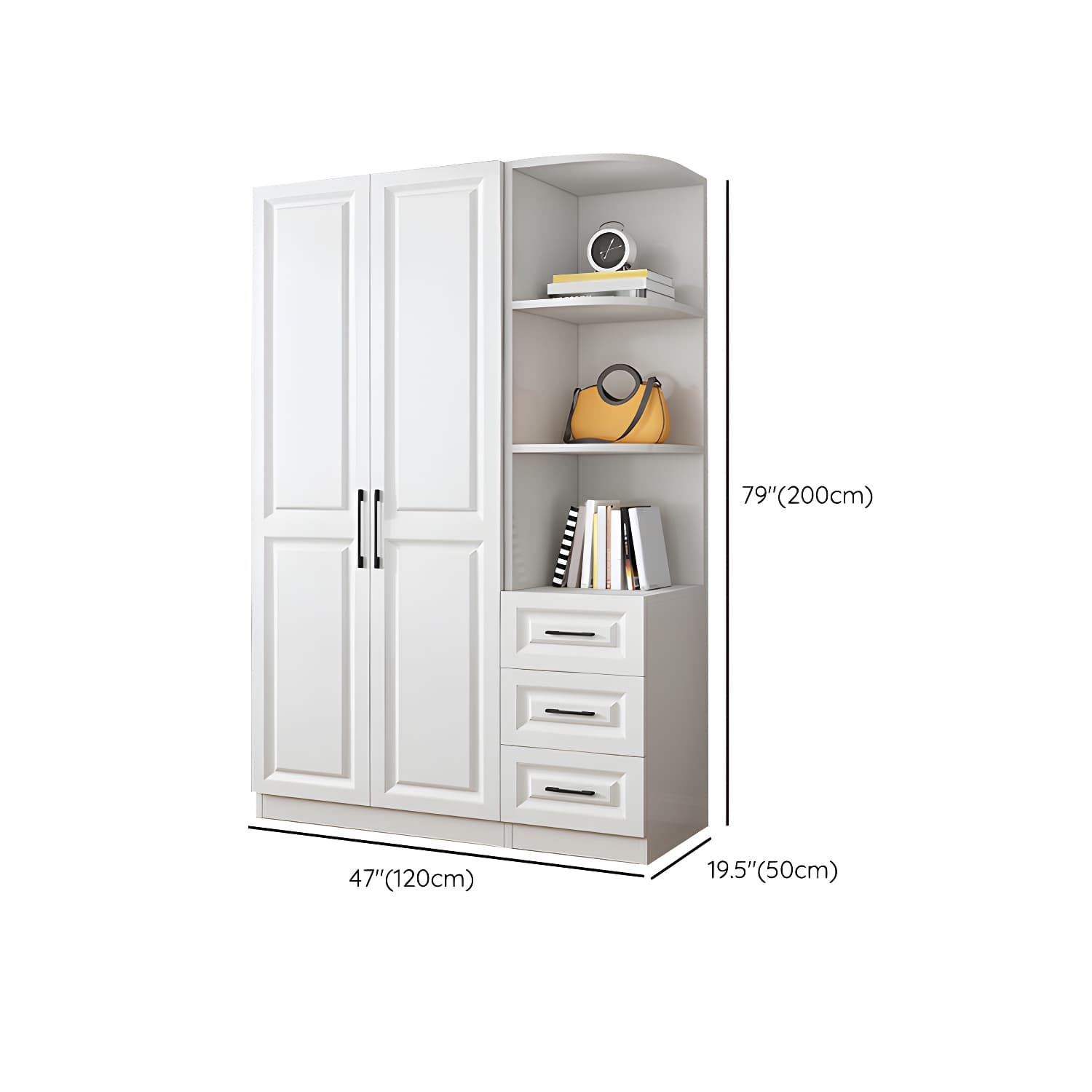 Modern White Wood Wardrobe Armoire with Shelves & Clothing Rod - Spacious and Stylish thumbnail 25