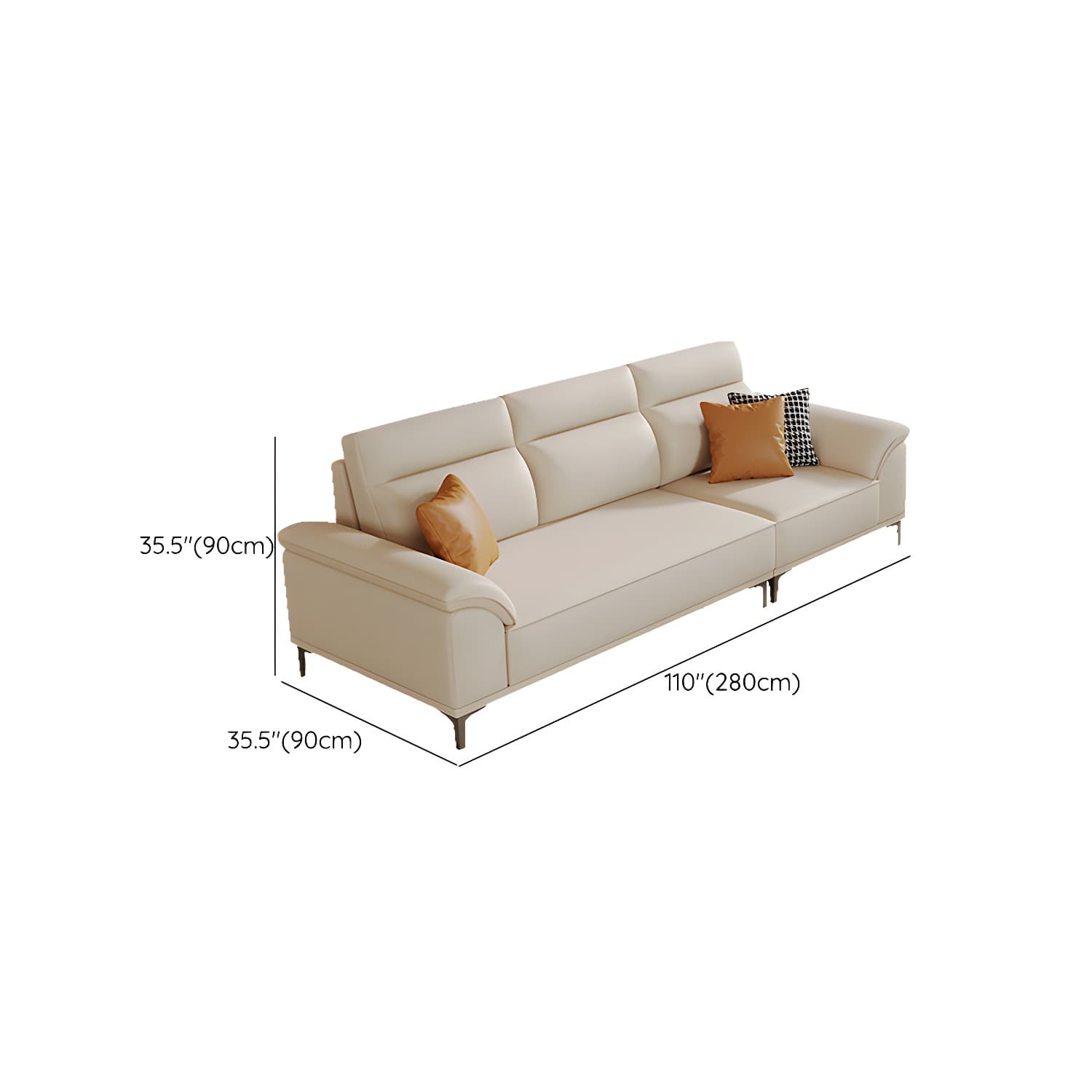 Modern Beige Faux Leather Sofa with Ottoman Included - Pillow Top Arm and Cushion Back thumbnail 12