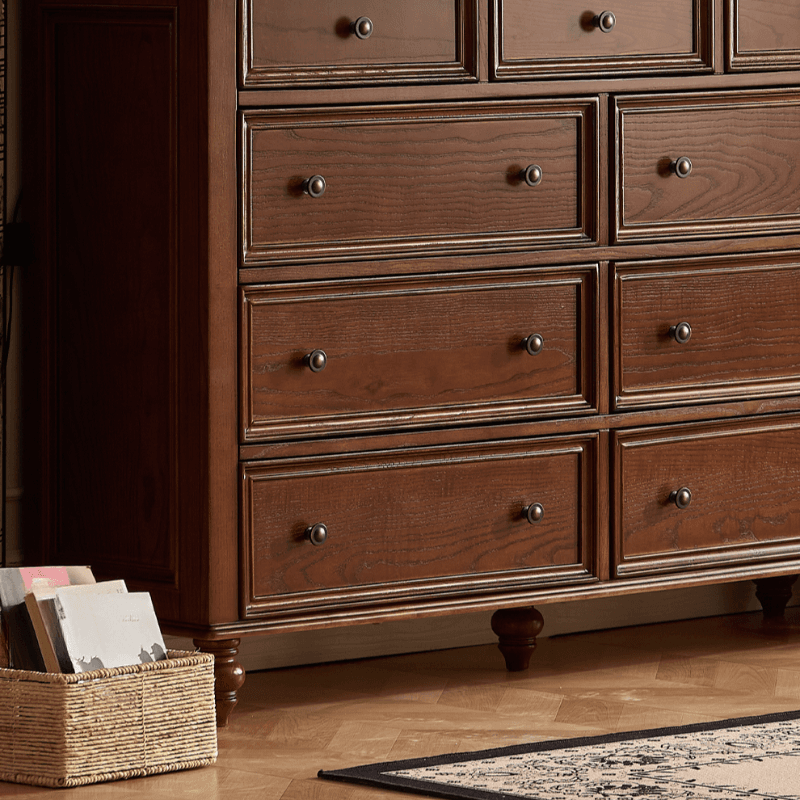 Cocoa Casual Ash Wood Double Dresser/Lingerie Chest with 9/8/6 Drawers, Horizontal/Vertical thumbnail 4