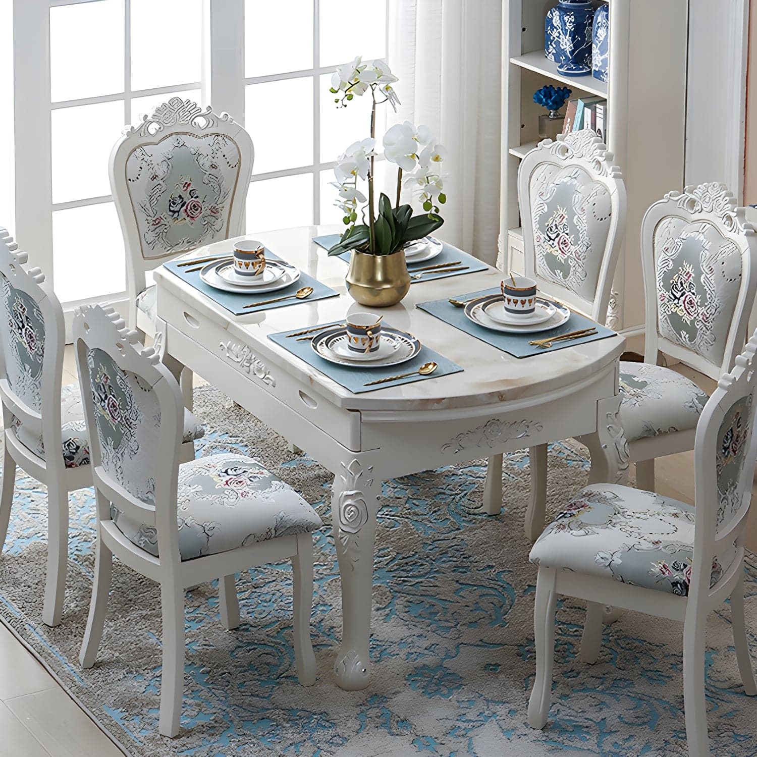 Victorian Dining Room Set Standard Height with Rectangle Top 4 Legs Base Dining Furniture thumbnail 1