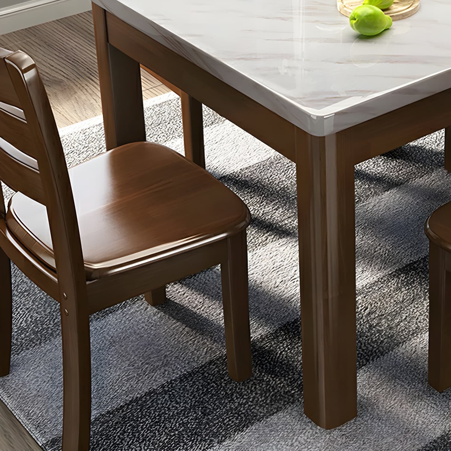 Square Marble Dining Table Set 1/5 Pieces with Solid Wood Base for Kitchen thumbnail 8