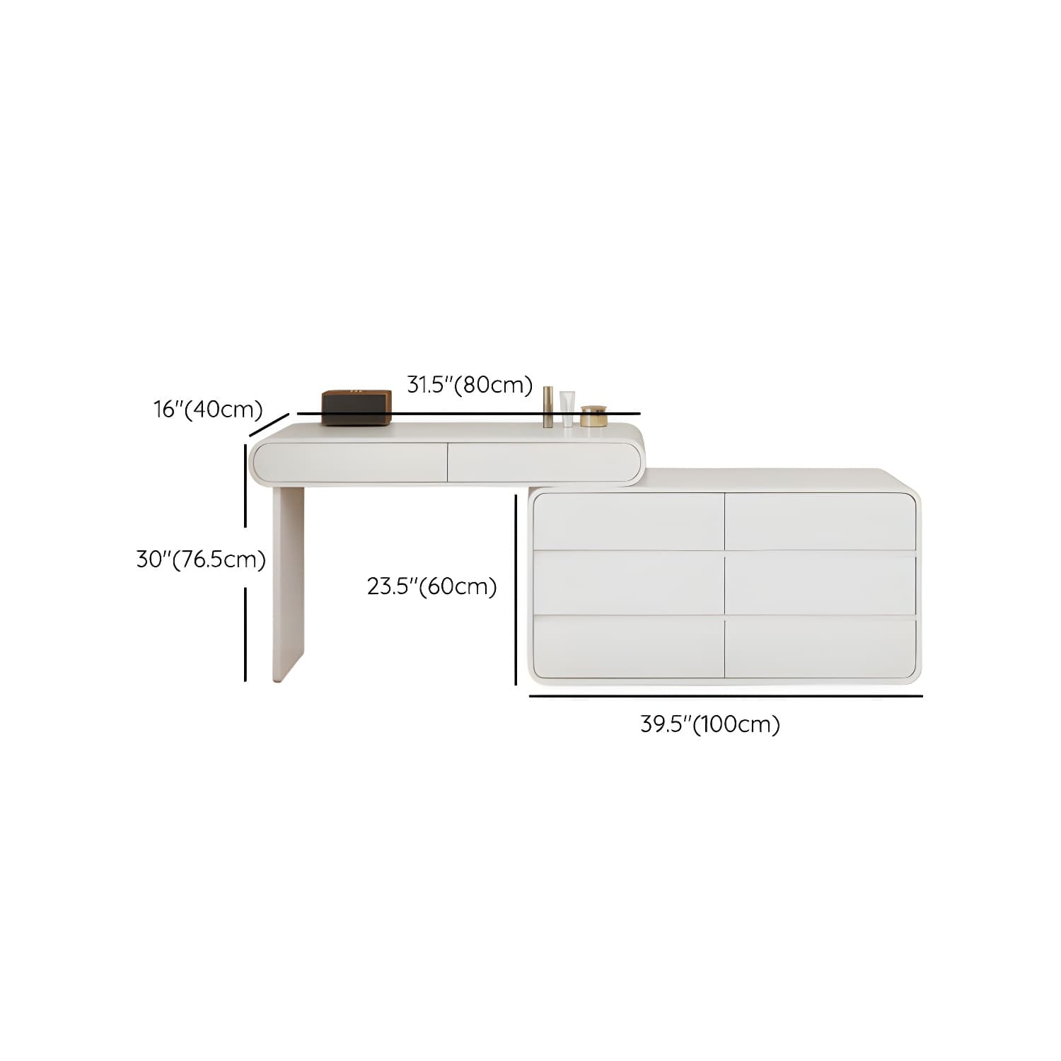 Modern White Wooden Makeup Vanity With Soft Close Drawers & Easy Assembly, Standard Width thumbnail 19