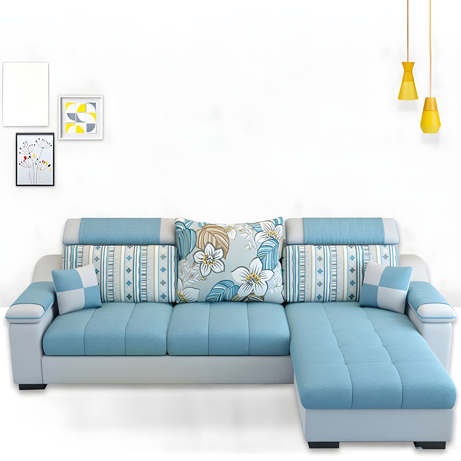 Modern Reversible Straight Sectional Sofa with Ottoman in Linen Upholstery, Sloped Arms thumbnail 14