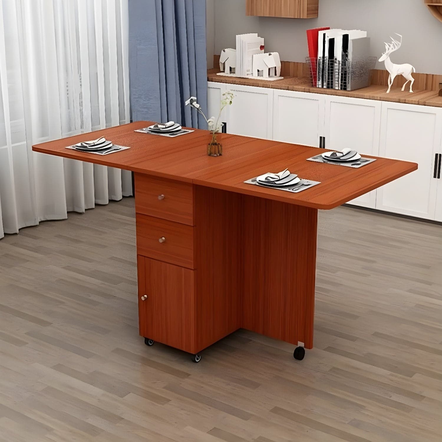 Solid Wood Mid-Century Rectangle Table Wooden Top Table with Drop Leaf thumbnail 5