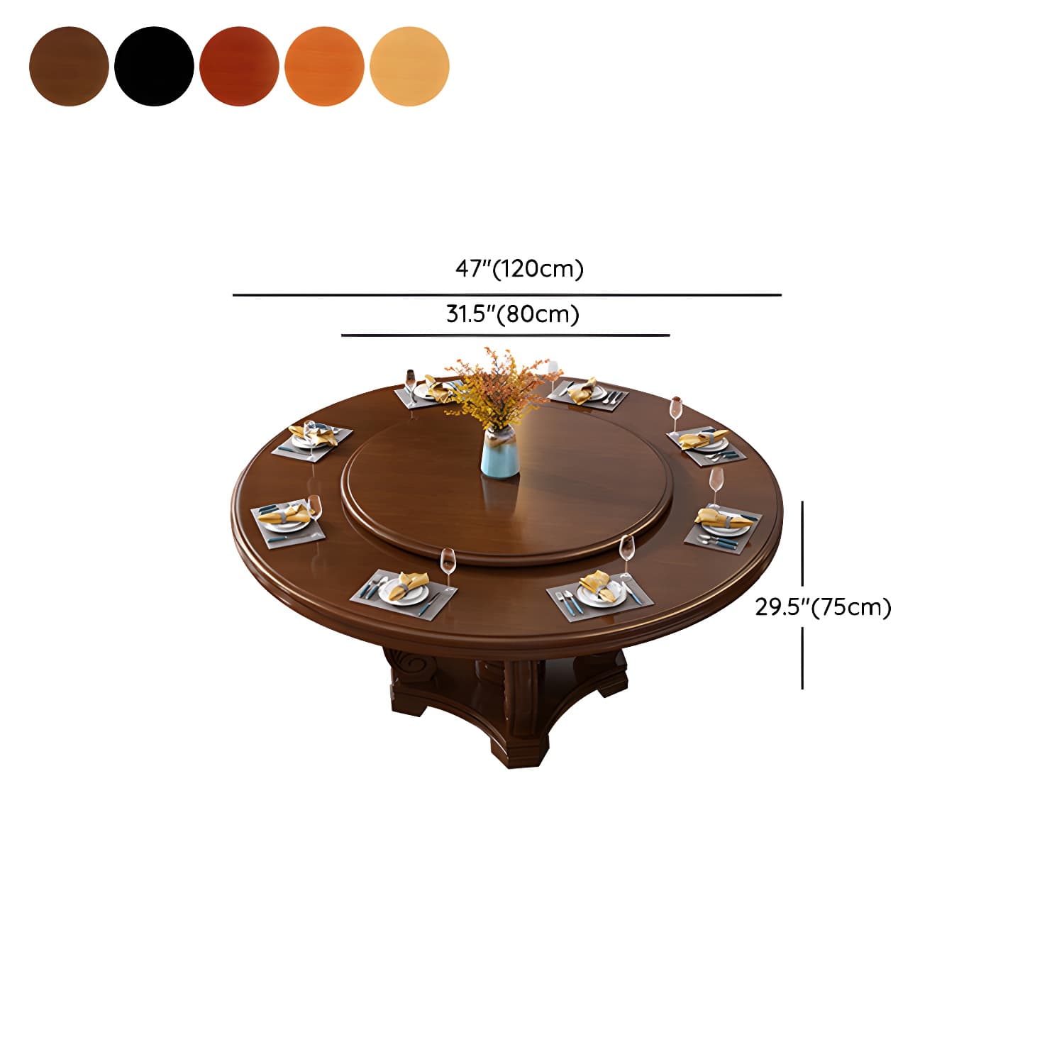 Round Solid Wood Dining Table Modern Turntable Furniture with Pedestal Base thumbnail 24