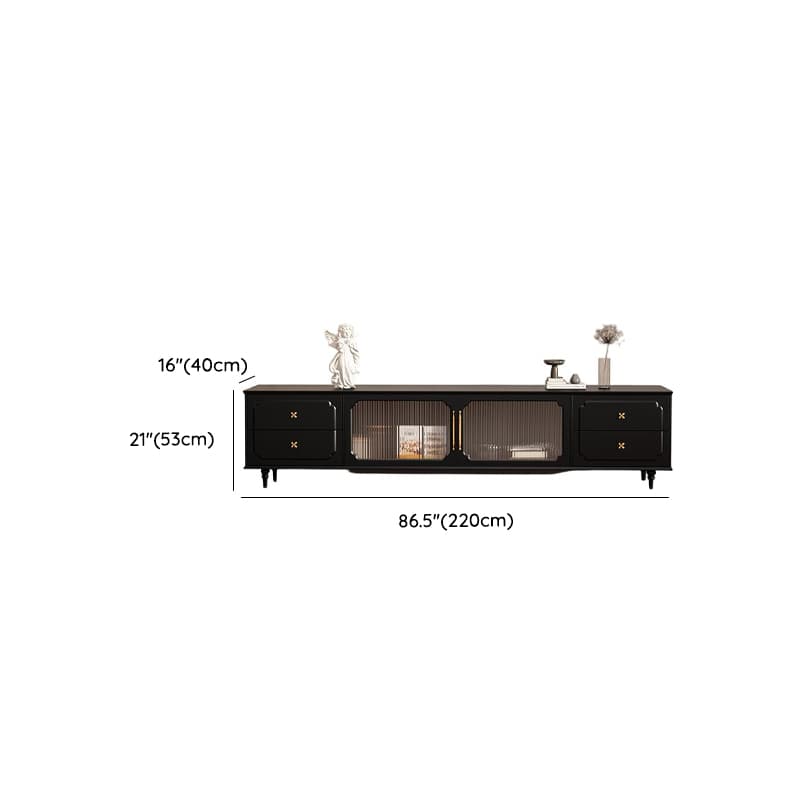 Black Art Deco Wooden TV Stand with Shelf, 4 Drawers, 2 Cabinets, and Cable Management thumbnail 12