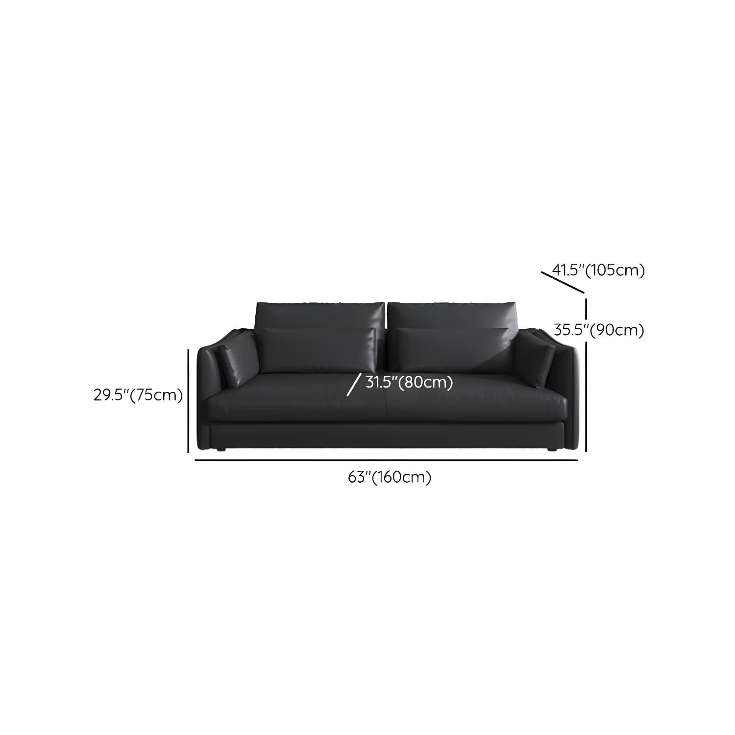 Modern Genuine Leather Sectional Sofa in Black with Recessed Arm thumbnail 10