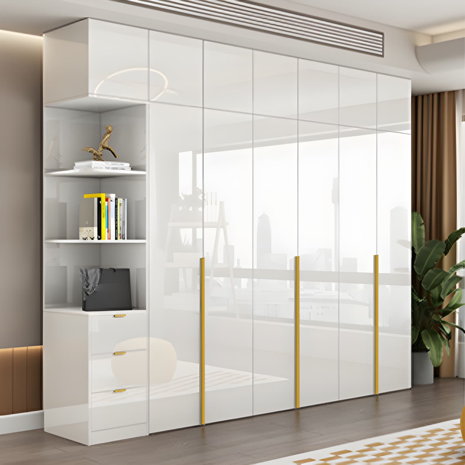 White Modern Style Wardrobe Cabinet Engineered Wood with Garment Rod thumbnail 10