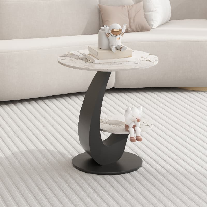 Mission Style Single/Bunching Slate Top Abstract Base White Oval Board Game Coffee Table with 1 Drawer thumbnail 2