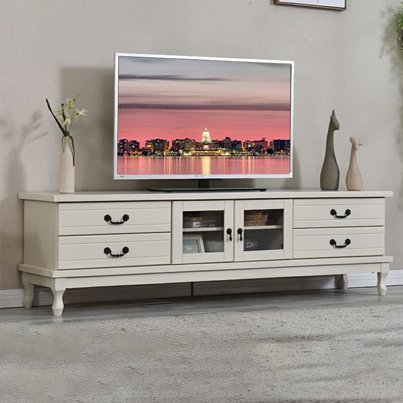2 Tiers & 2-Door Rectangle Matte Solid Wood+Manufactured Wood Adjustable Shelf TV Stand for Living Room thumbnail 6
