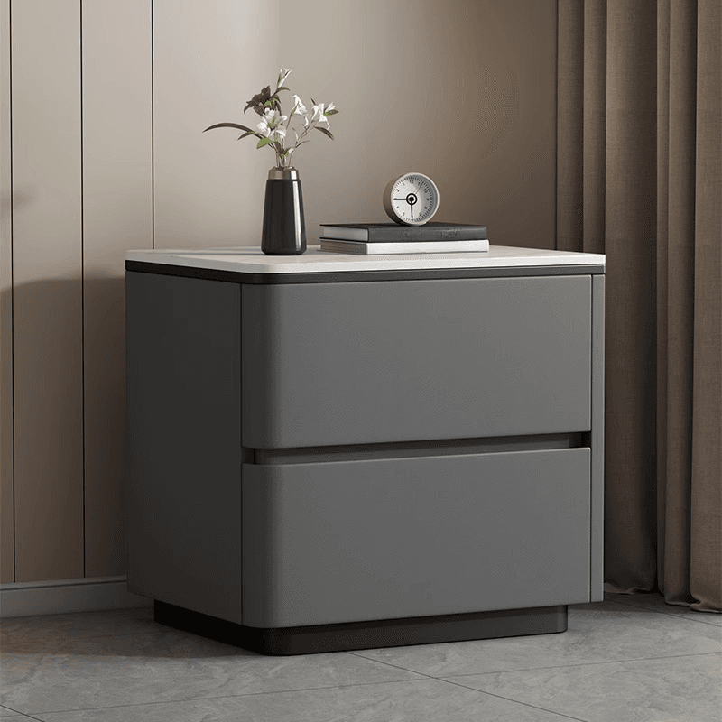 Organic Modern Nightstand With Drawer Organization, 2 Drawers, and Stone Countertop thumbnail 4