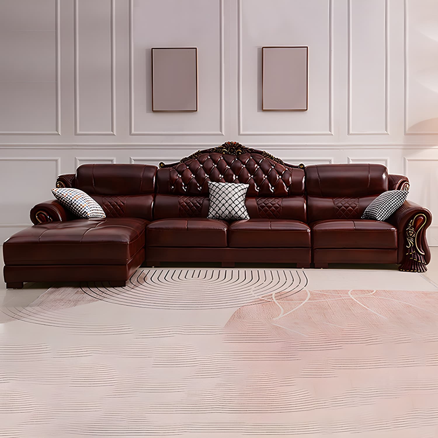 Genuine Leather Rolled Arm Sectional 36.22"High Camel Back Sofa, Dark Brown thumbnail 15