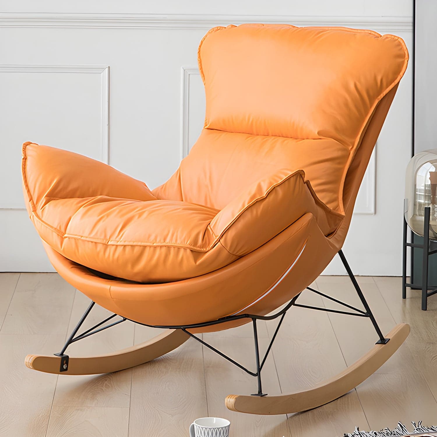 Stylish and Comfortable Modern Upholstered Rocking Chair with Removable Back Cushion thumbnail 7