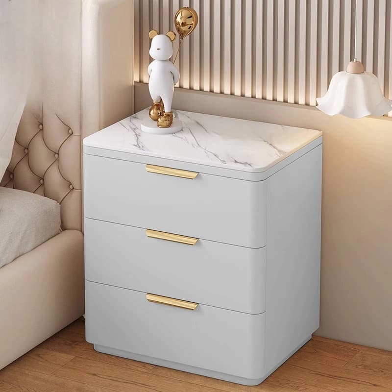 Modern 3 Drawers Nightstand with Slate Countertop and Gold Handles for Bedroom thumbnail 9