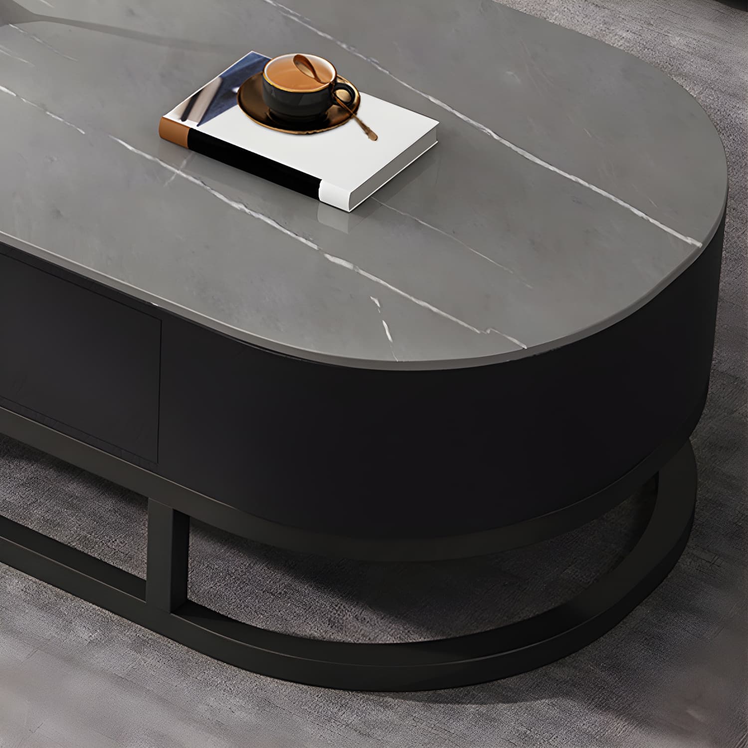 Slate Coffee Table Oval Nesting Coffee Table Set with Metal Legs thumbnail 13
