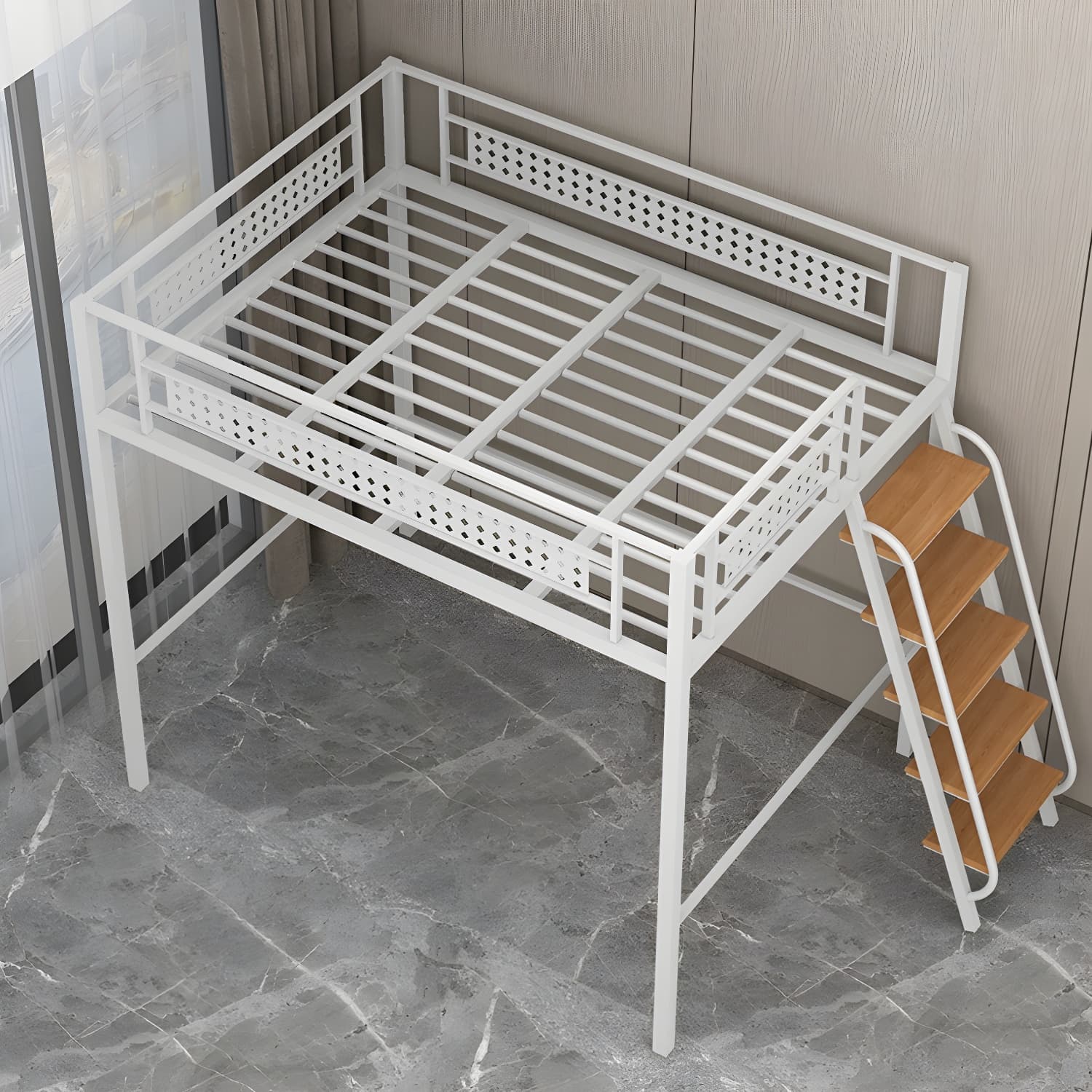 Simple and Chic Metal Frame Modern Bed with Headboard Included thumbnail 4