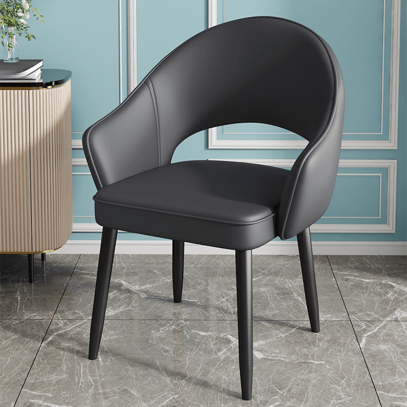 Modish Arm Chair with Ventilated Back, Padded Upholstery, Arms, and Steel Legs thumbnail 1