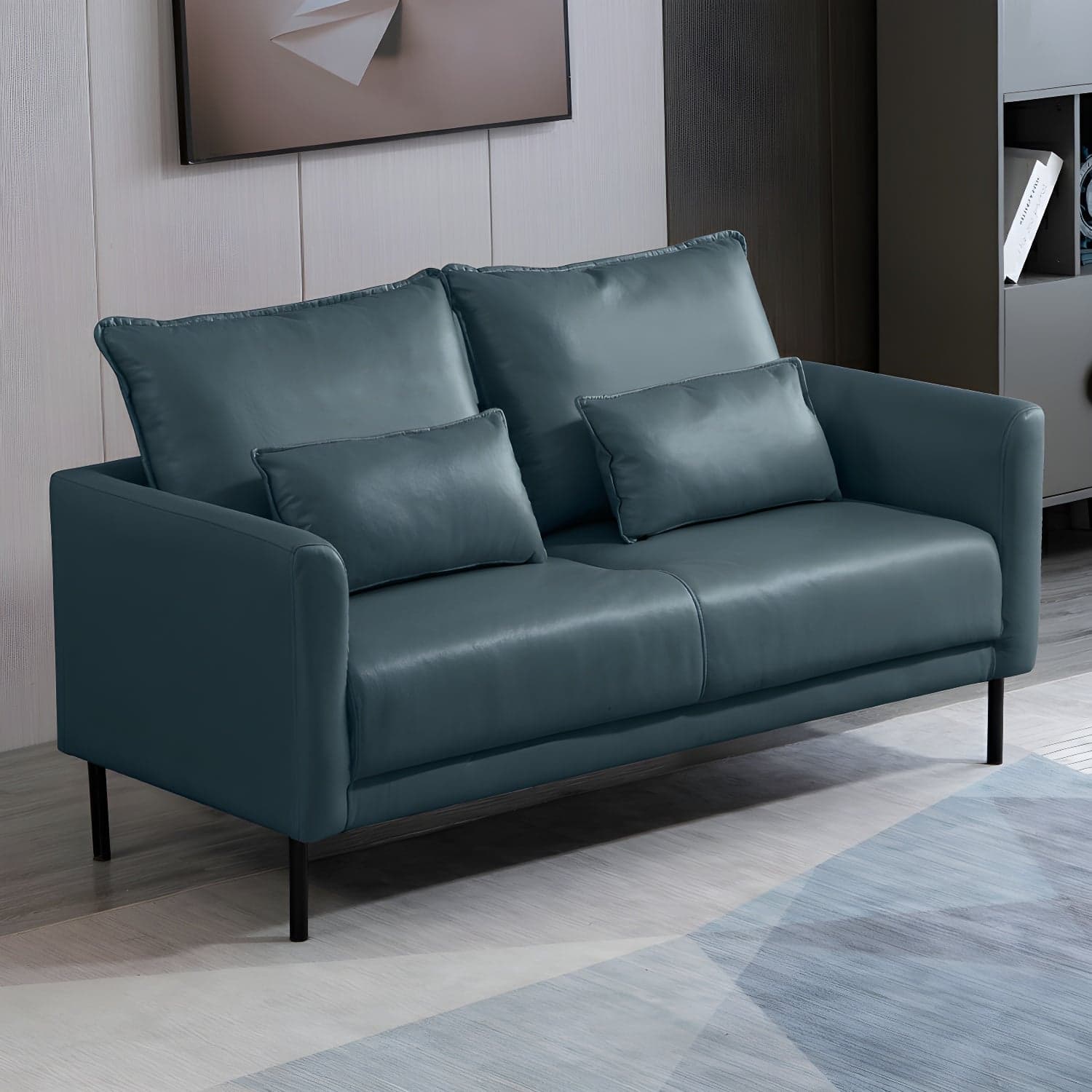 Scandinavian Faux Leather Seats 2 Loveseat with Tuxedo Arm and Stain Resistant Feature thumbnail 15