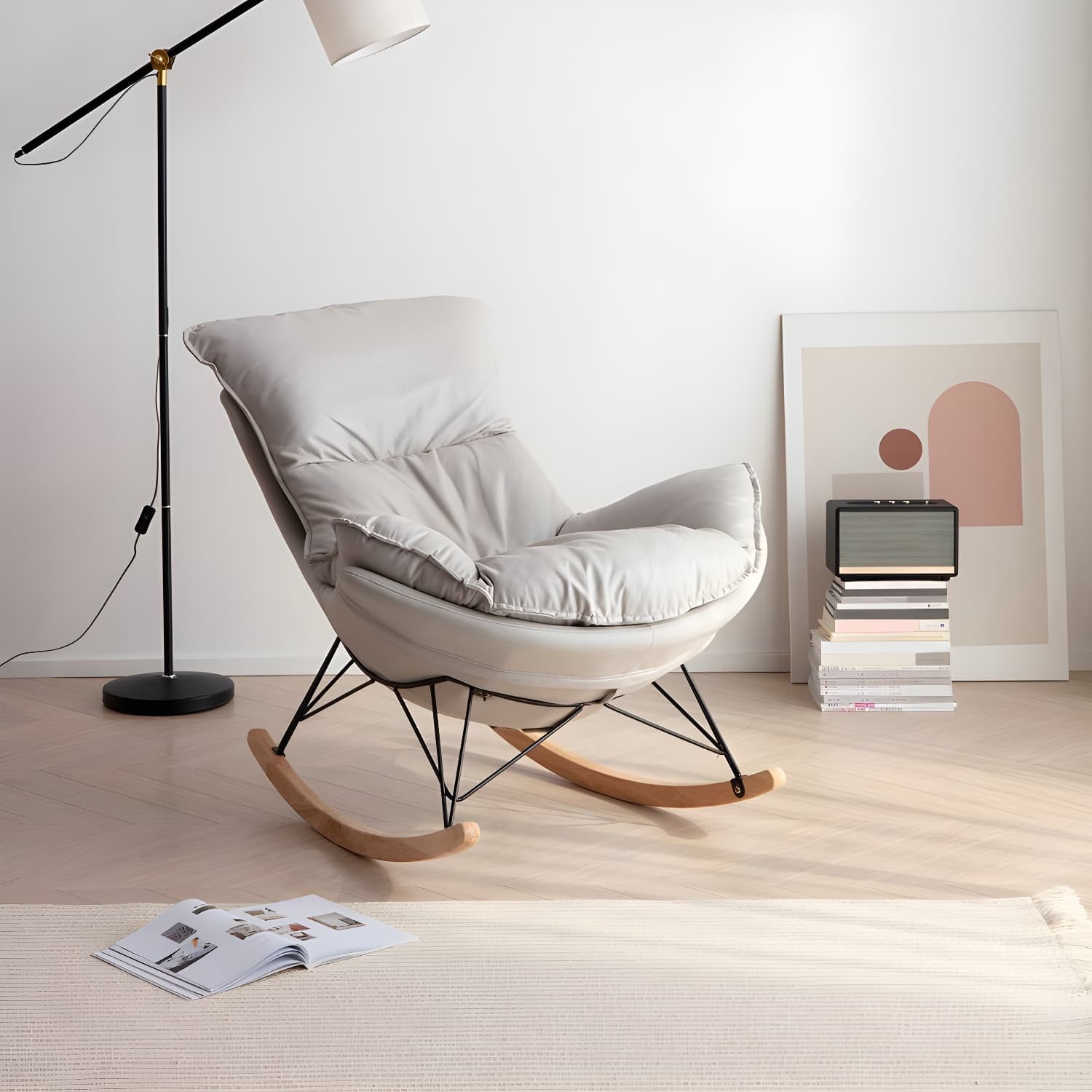 Contemporary Style Nursery Sofa Rocking Chair Indoor Rocking Chair with Ottoman thumbnail 9