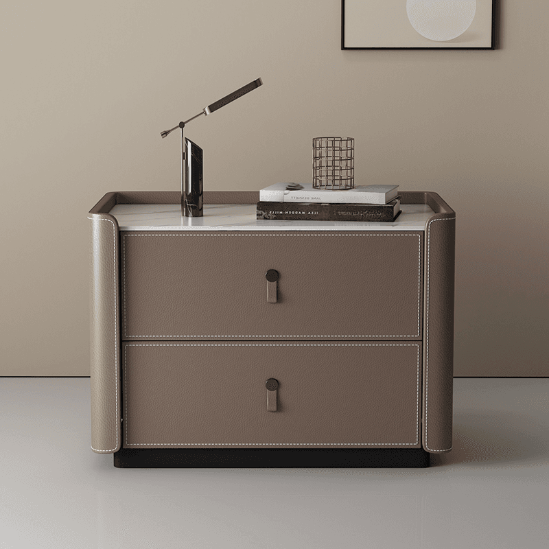 Modish 2 Tiers Drawer Storage Bedside Table with Stone Countertop thumbnail 6