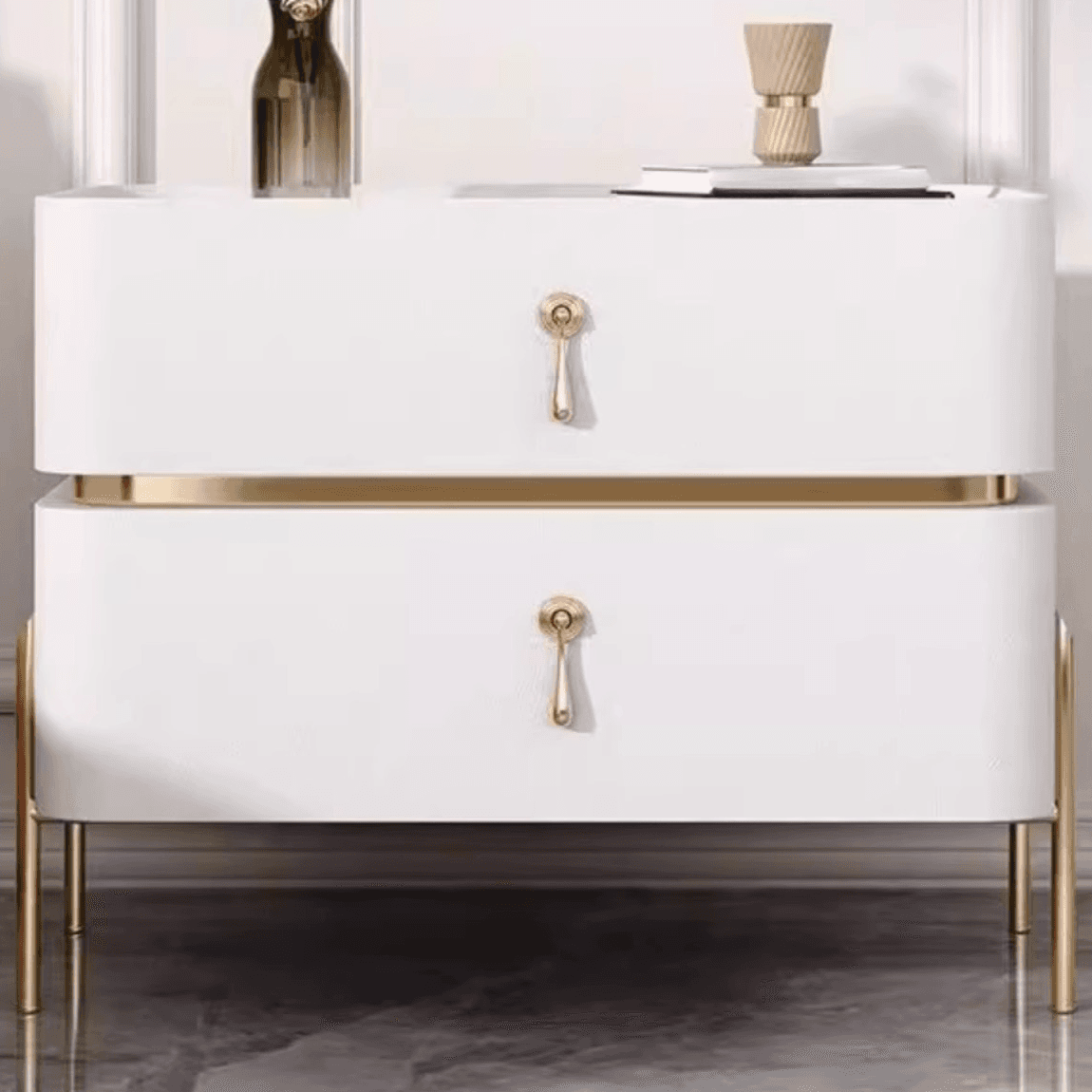 Organic Modern Stone Drawer Storage Nightstand with Leg & 2 Drawers thumbnail 7