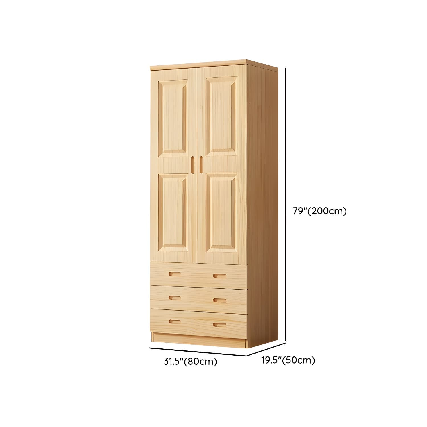 Modern Natural Pine Wardrobe Armoire with Drawers and Clothing Rod - image 15