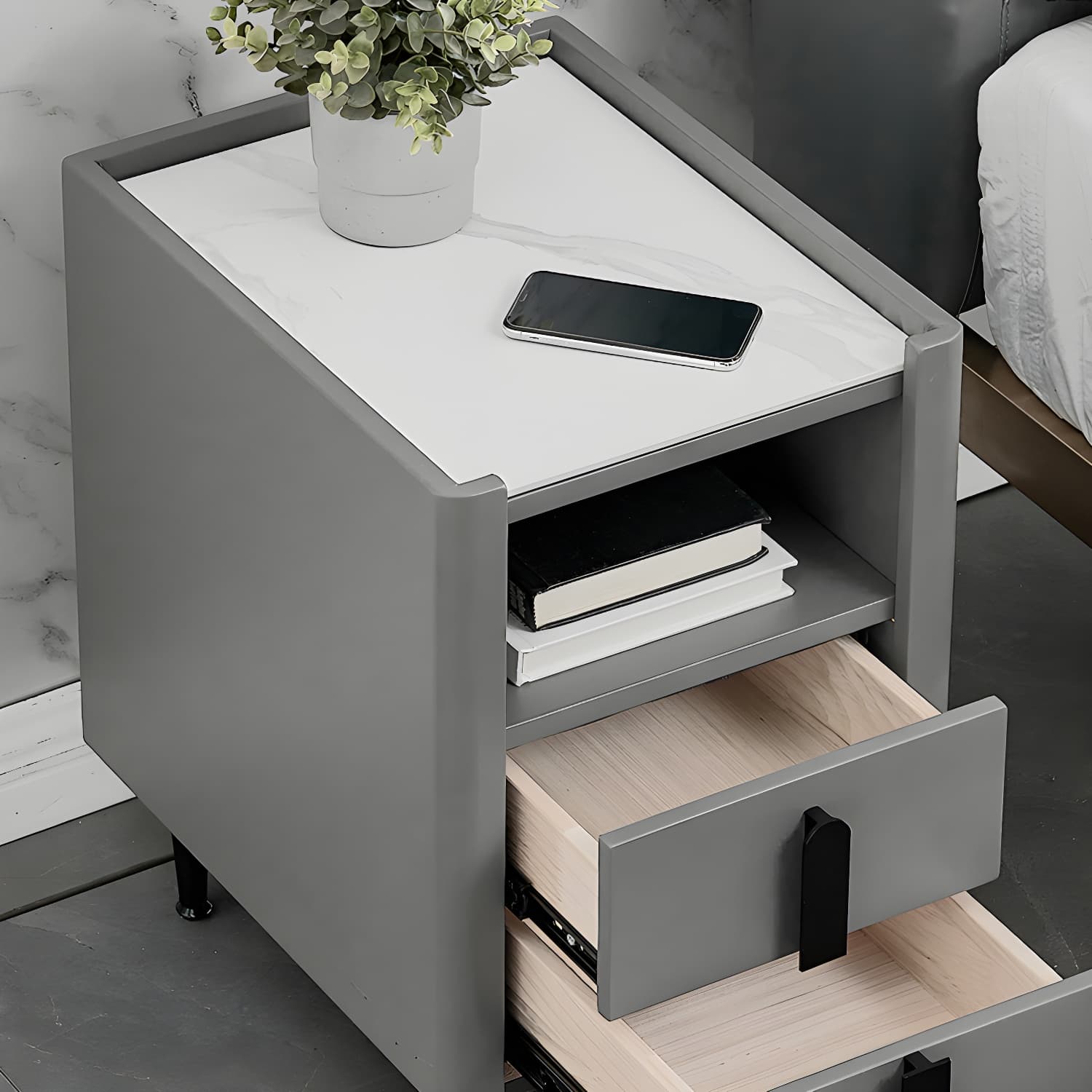 2-drawer Nightstand 21.65" Tall Lighting Station Bedside Cabinet thumbnail 8