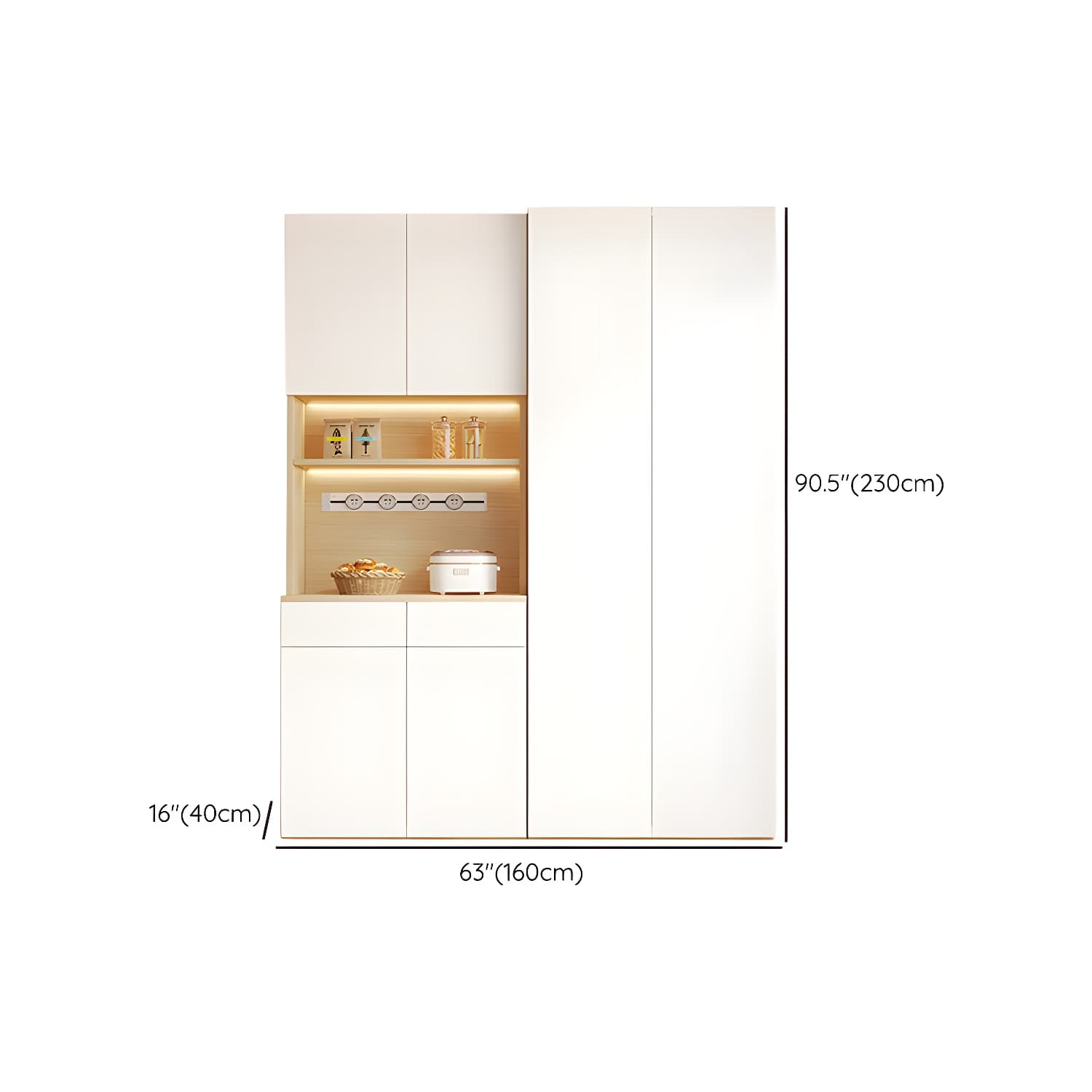 Scandinavian White Wood Buffet Sideboard Cabinet with Cabinets and Shelves thumbnail 17