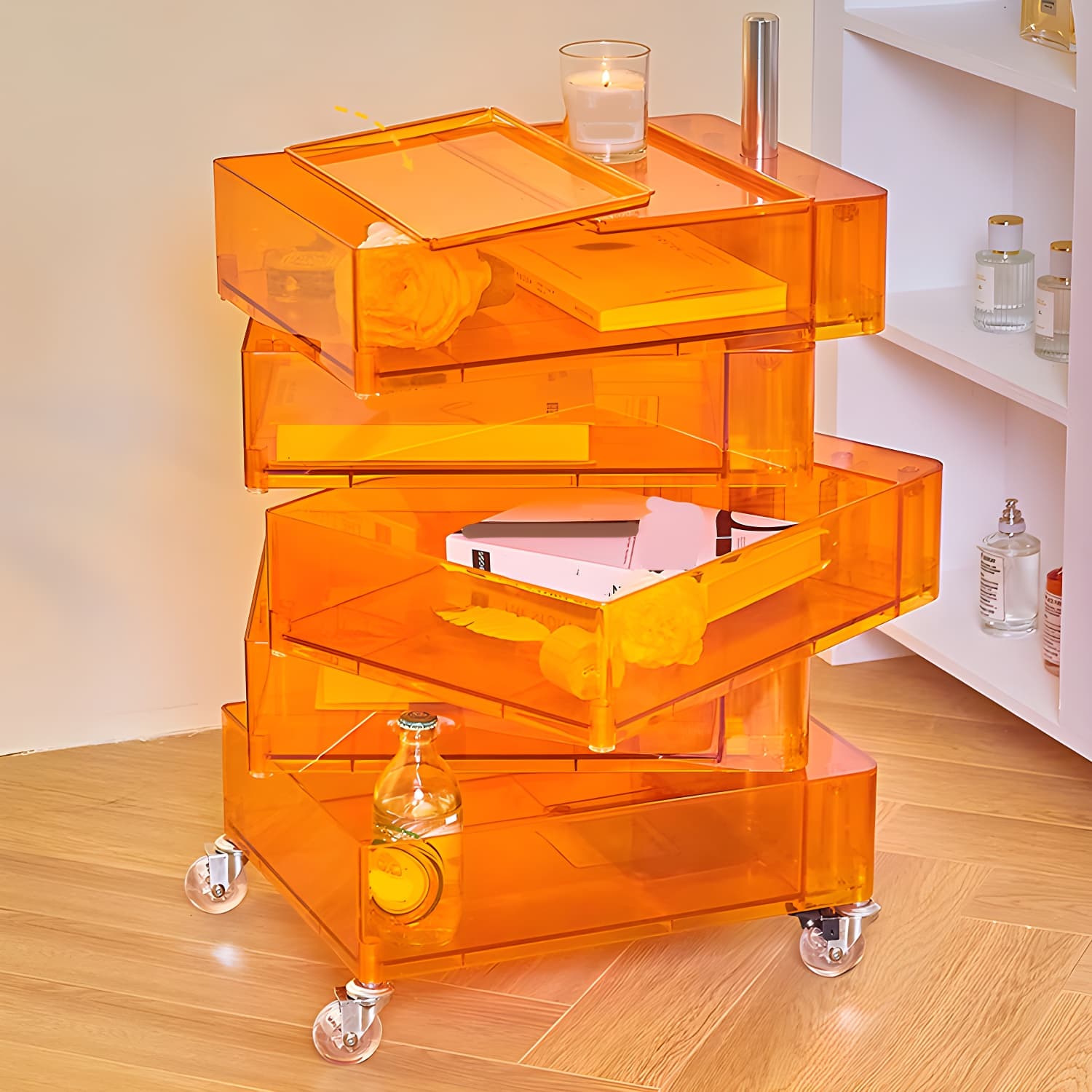 Plastic Nightstand Or End Table 28" Tall Nightstand with Drawers and Wheel thumbnail 8