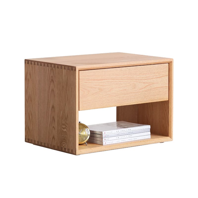 Solid Wood Open Shelf Nightstand with 1 Drawer in a Modish Style thumbnail 7
