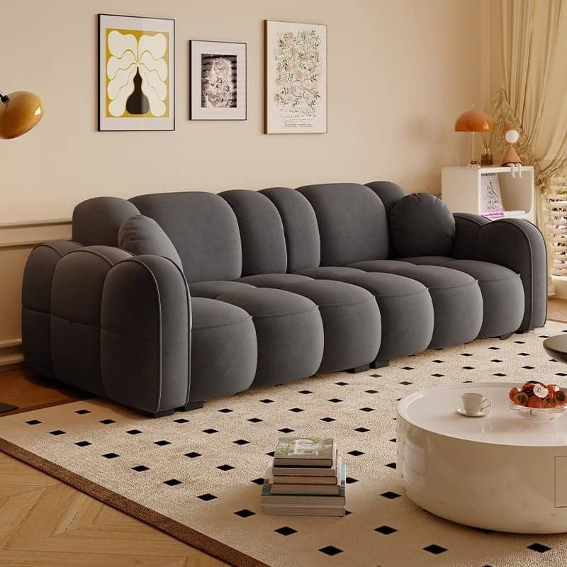 Minimalist Solid Color Standard Sofa Stain Resistant/Water Resistant Dove Grey/Auburn/Amber Color with 2 Pillows & Arm for 4-seater/Seats 3 thumbnail 4