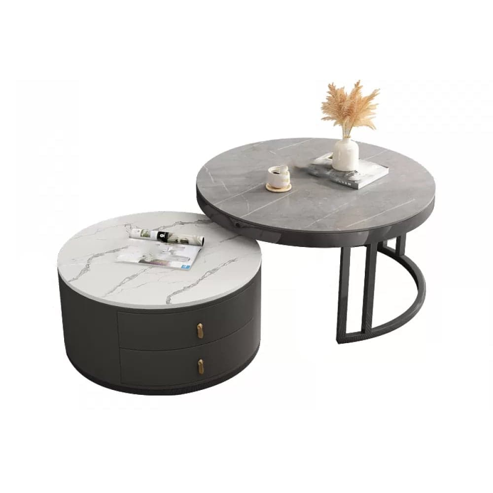 Round Nesting Coffee Table Set Frame Modern Storage Coffee Table thumbnail 11