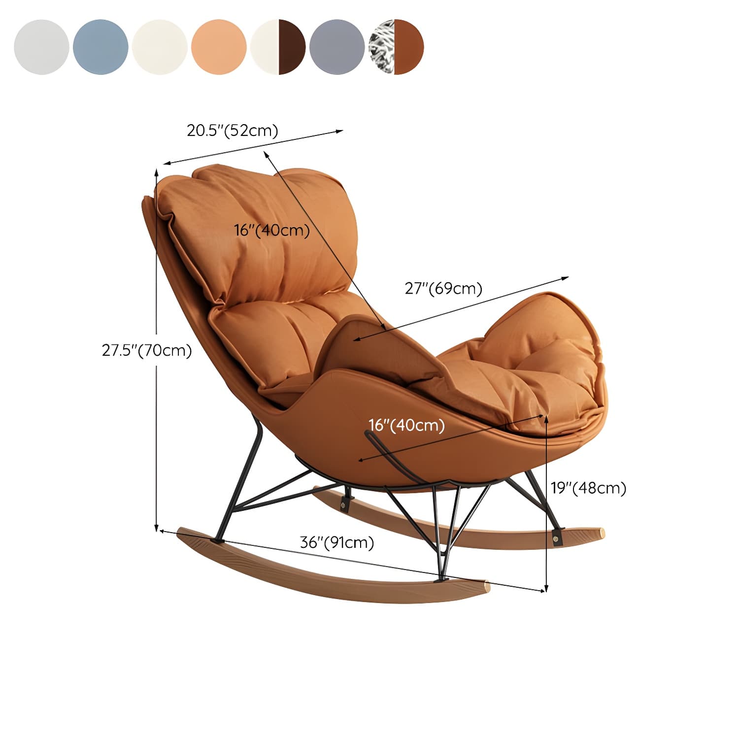 Stylish and Modern Upholstered Rocking Chair with Natural Wood Legs thumbnail 17