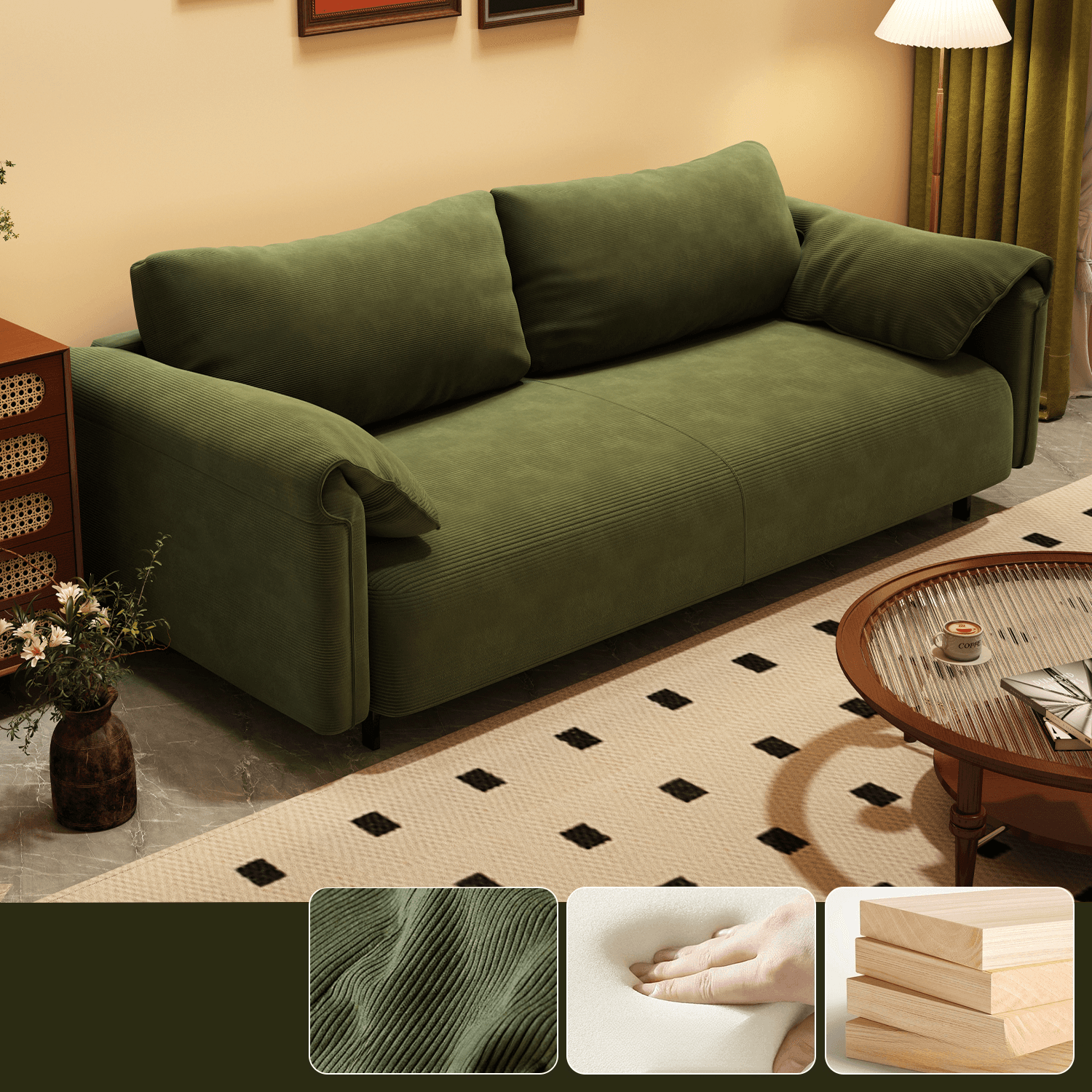 Modern Solid Color Tear Resistant Standard Sofa/Loveseat in Black/Ivory for 3-seater/Seats 2 thumbnail 2