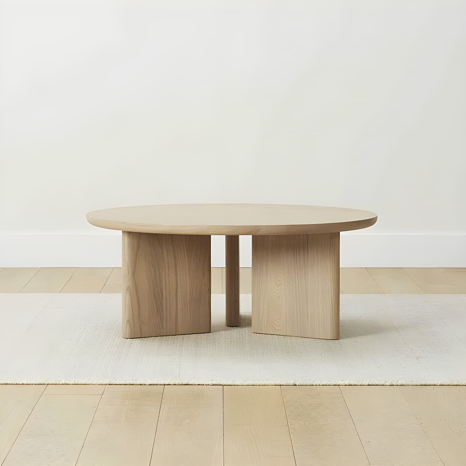 Scandinavian Round Wood Coffee Table with Three-Leg Base and Standard Height thumbnail 2