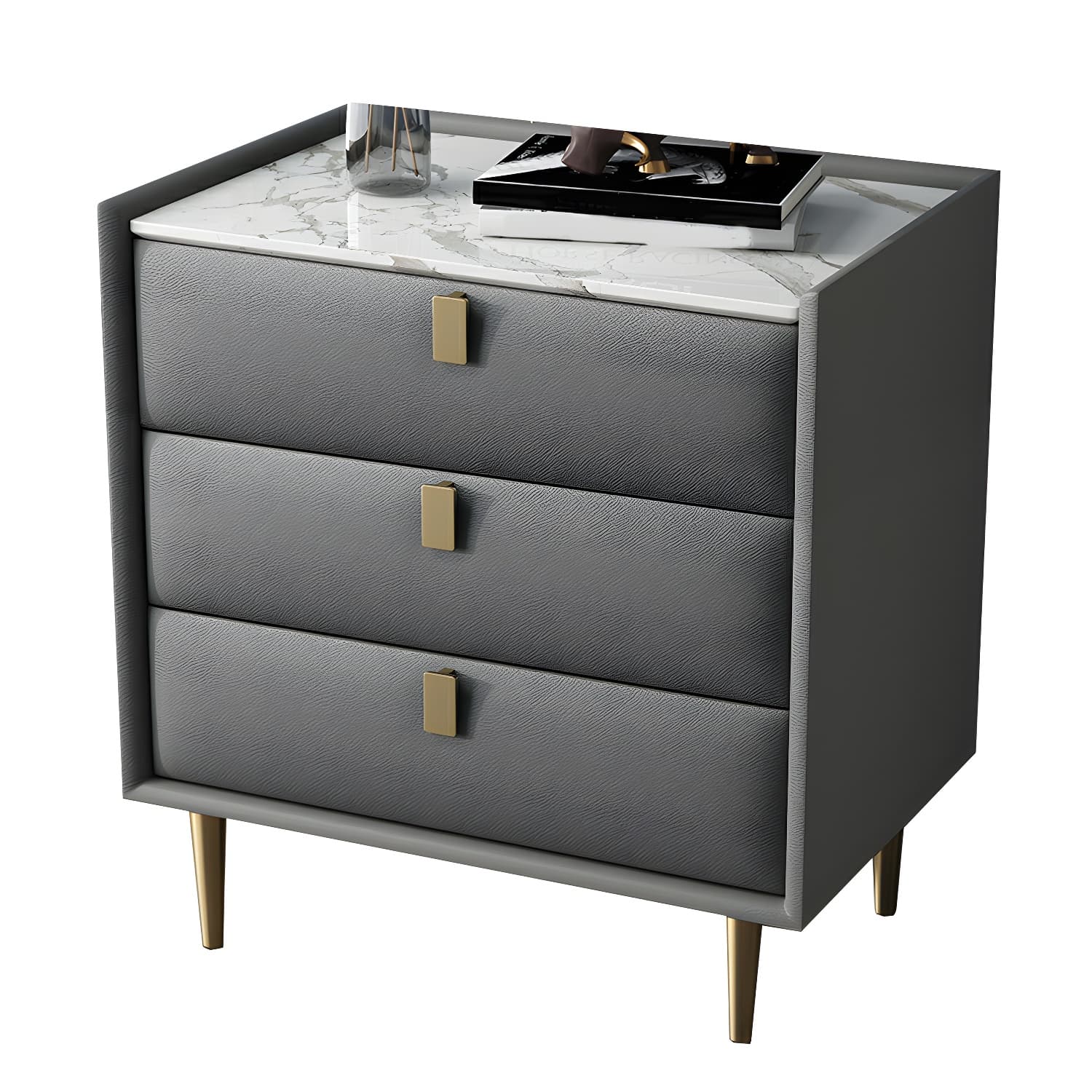 Modern Faux Leather Nightstand with Drawer Storage in Standard Height thumbnail 13