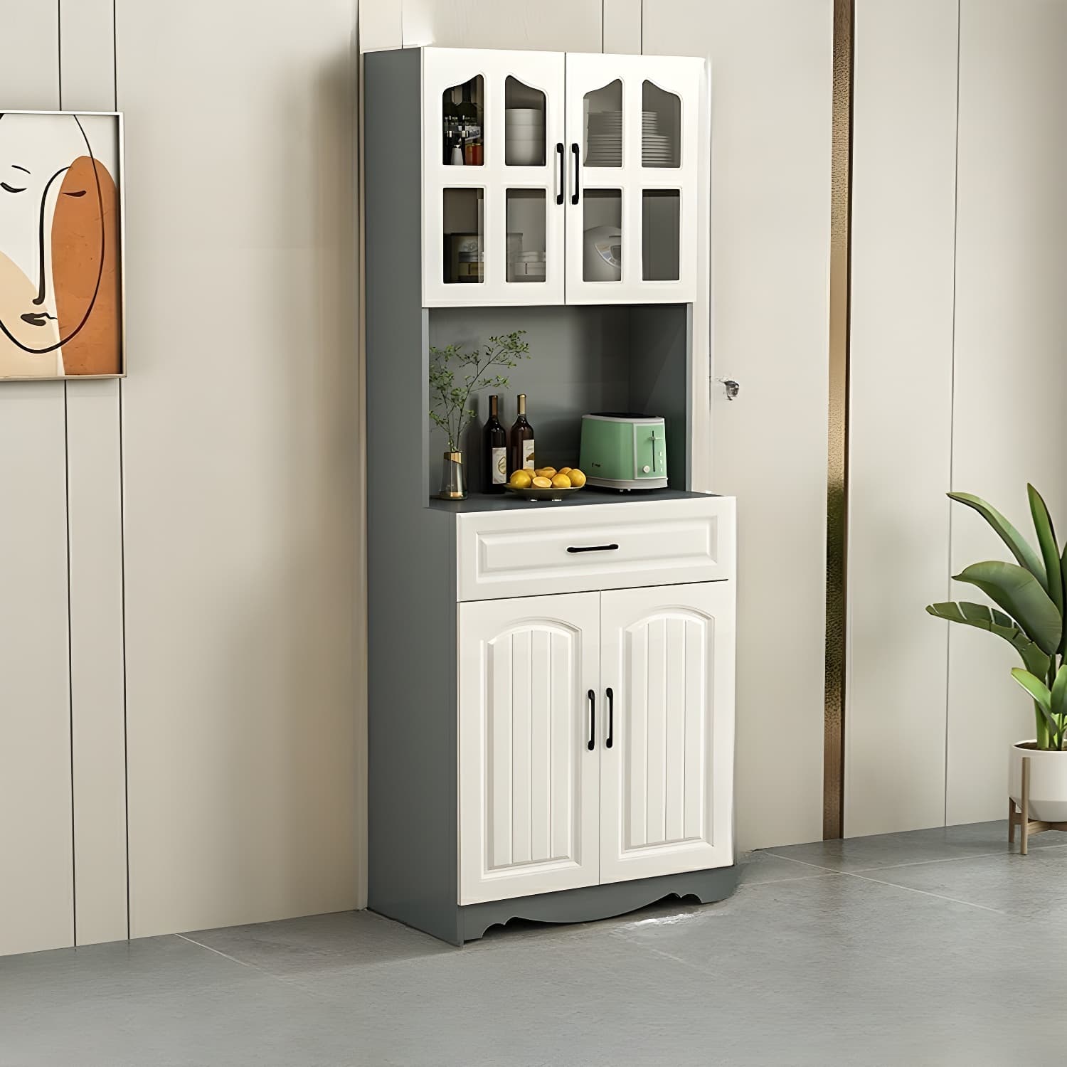 Narrow 15.7'' Wood Cabinets Open Storage with Adjustable Shelves Modern Sideboard/Credenza
